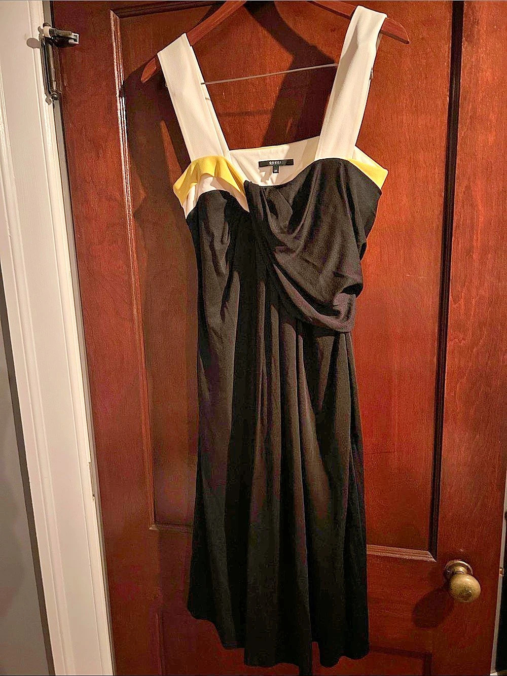 Gucci Black, White and Yellow Draped Dress Color Block Maxi Dress in Black &